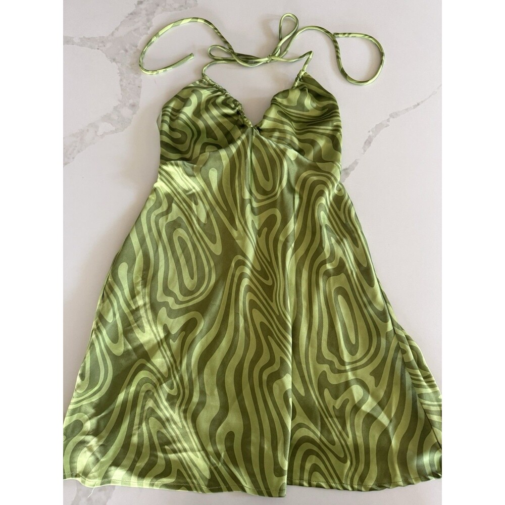 Garage green swirl print ruched halter Dress XS